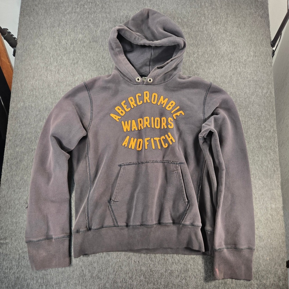Vintage Abercrombie Fitch Hoodie Mens Large Gray Warriors Spellout Distressed